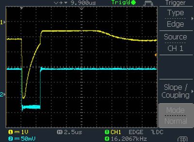 Scope trace of the preamp input and output