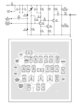 Preamp schiz and stuff chart.  Board is 1" square.