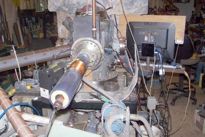 The back side.  The long FT tube is normally covered by an 8" PVC pipe with outer copper screening for EMI reduction.  I'm adding lead foil to that too.