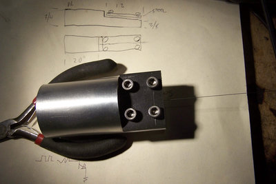 All ready to get to work...cutoff wheel will just barely not touch the end of the jig, and the screw that holds the diamond wheel won't have to get close enough to be an issue here.