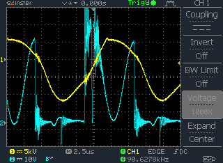 The drive and output (output DC coupled at fusor grid)