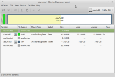 Overview of original SD card in gedit