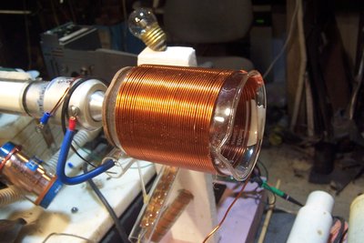 Pi coil with HV probe and feedthrough showing too.