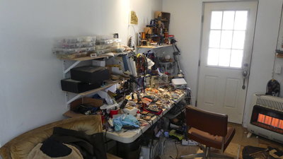 Even my lab away from lab in the living room...too many projects at a time.