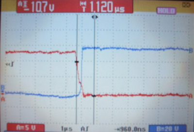 black = deadtime, red = gate, blue = output (drain) @60KHz