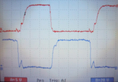 red = gate, blue = output (drain) @60KHz