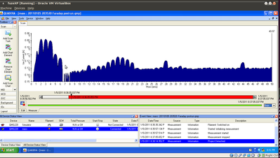 First post run spectrum, pressure high enough to smear resolution a little bit, around 1e-5 mbar