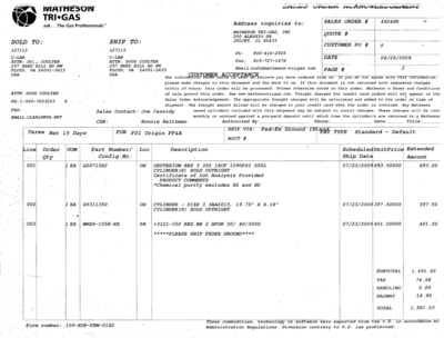 Invoice on D from Matheson