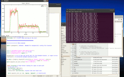 Screenshot of StdCtr.pl program running, raw data on STDOUT, plot via GnuPlot